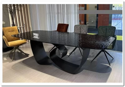 Стол TOVE 240 GREY, стекло BUBBLE / Шоколадное золото каркас ®DISAUR