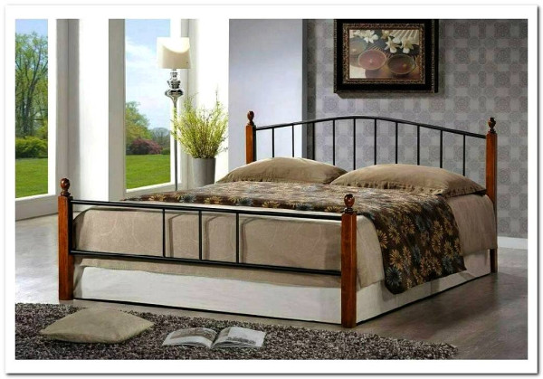 Купить Кровать AT-915 дерево гевея/металл 160*200 (Queen bed), красный дуб/черный с доставкой по России по цене производителя можно в магазине Другая Мебель в Красноярске
